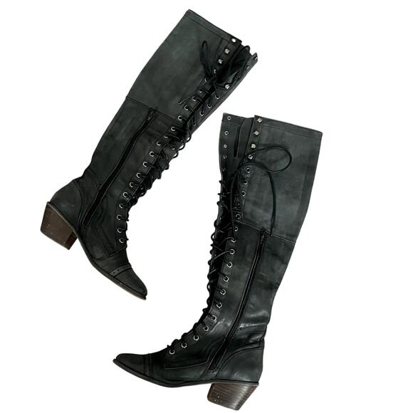 Free People X Jeffrey Campbell Joe Lace Up Leather Boots Size 6 - Picture 3 of 13